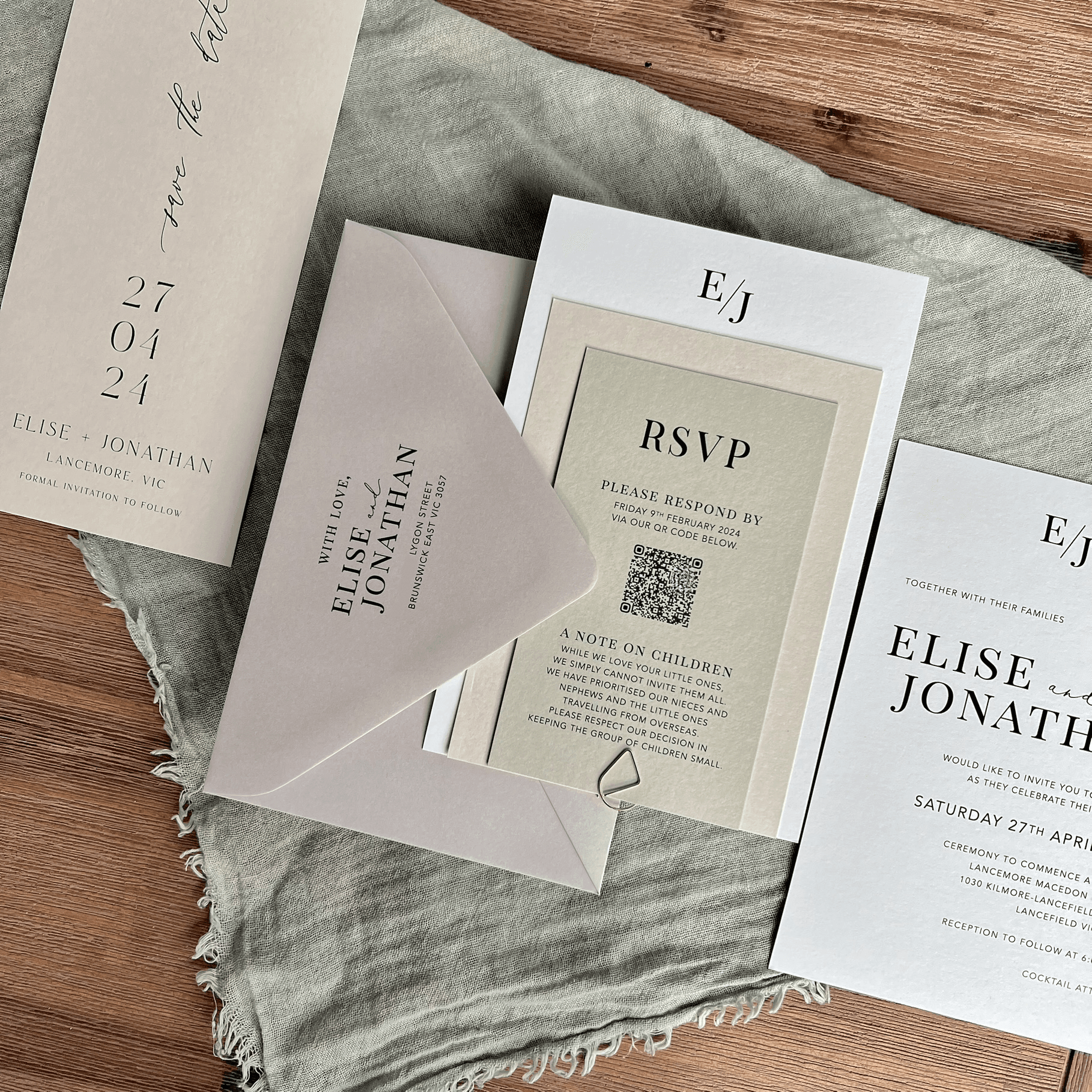 Elegant wedding table setting with custom menu