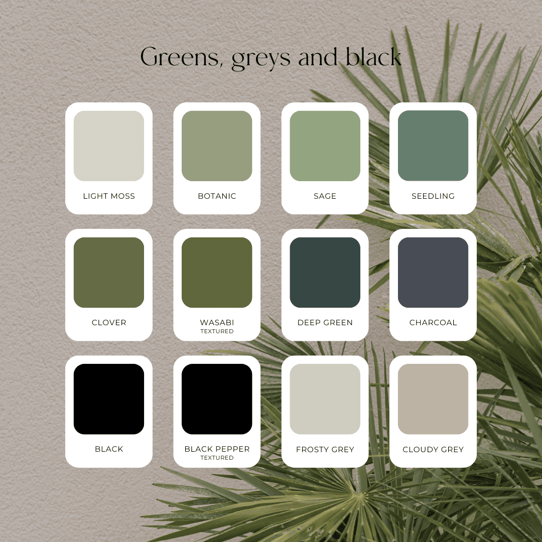 Greens, Greys and Black Colour Chart